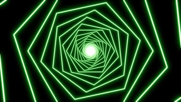 Abstrato Brilhante Neon Verde Hexágono Espiral Fundo Design Movimento Mínimo — Vídeo de Stock