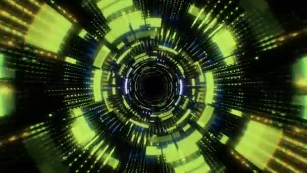 Abstract Neon Tunnel Movendo Pontos Azuis Verdes Interface Futurista Informação — Vídeo de Stock