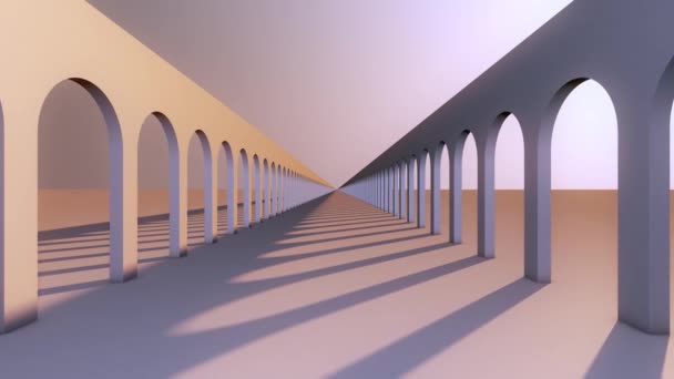 Moderne Architectonische Achtergrond Weergave Van Lege Gewelfde Colonnade Helder Licht — Stockvideo