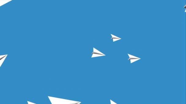Flying Paper Airplanes Animated Background Cartoon Flat Style Seamless Loop — Stockvideo