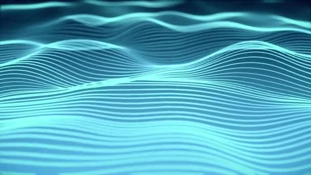 青い線 3D抽象的な倫理的なネオンが付いている未来的な海の波の背景は波のアニメーション ビッグデータの概念 4Kループアニメーションをストライプしました ストック動画