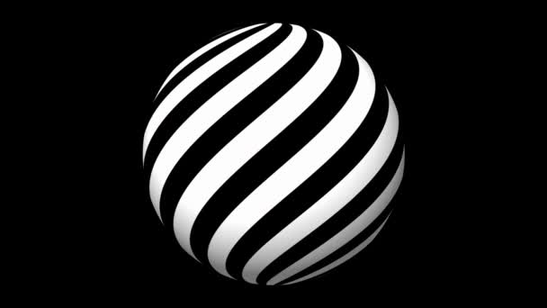 Abstracte Monochrome Bol Draait Zwart Optische Illusie Stripy Abstracte Bol — Stockvideo