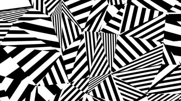 黒と白の幾何学3D低ポリケイドーシスコピックパターン 4K抽象技術光学錯覚最小の背景 シームレスループ ストック映像