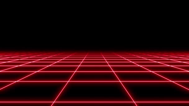 4Kパララックスレトロ抽象Vjモーションバックグラウンドループ 1980年代 赤いネオンスクエアグリッドに輝く無限の飛行 3Dアブストラクト1980のネオンスペクティブグリッド付きレトロウェーブサイバーパンクバックグラウンド — ストック動画