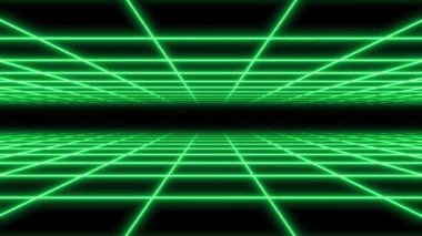 4K Double Parallax Retro Retro Soyut VJ Motion Background Loop 1980 'lerden esinlenilmiştir: Parlayan Neon Meydanı Izgara Rengi Üzerindeki Sonsuz Uçuş, Neon Perspektifli Retrowave Cyberpunk Arkaplanı