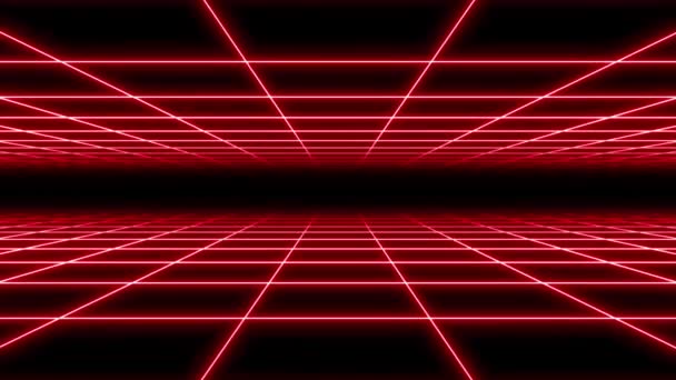 4Kダブルパララックスレトロ抽象Vjモーションバックグラウンドループ 1980年代にインスパイアされた赤いネオンスクエアグリッドに輝く無限の飛行 3Dアブストラクト1980のネオンスペクティブグリッド付きレトロウェーブサイバーパンク背景 ロイヤリティフリーのストック動画