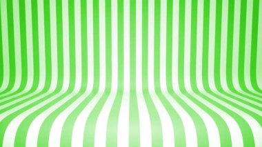 Çizgili şeker yeşili stüdyo sahne arkası. 4k kusursuz döngü. Optik yeşil ve beyaz çizgiler 3D canlandırma canlandırması