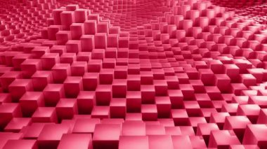 4K Dinamik 3D Kırmızı Küp Dalgaları: Dikey Hareket Animasyonu Tepeler ve Vadiler Oluşturuyor, Tasarım, Teknoloji ve Görsel Efektler İçin Soyut Geometrik Arkaplan, Yüksek Çözünürlüksüz Döngü