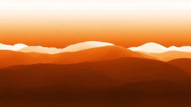 4K 3D Animasyon Dağ Manzarası - Pürüzsüz Yatay Kamera Pan, Derinliği Serene Orange Hills, Sisteki İnanılmaz Tepeler, Bulutlardaki Yaratıcı Geniş Tepeler, Modern Gradyan Özeti, Doğa Görselleri İçin İdeal, Düz Şekil Grafik Arkaplan