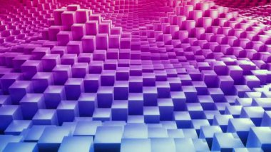 4K Dynamic 3D Mor Gradyan Küpler: Dikey Hareket Animasyonu Tepeler ve Vadiler Oluşturuyor, Tasarım için Soyut Geometrik Arkaplan, Teknoloji Görsel Efektleri, Kusursuz Döngü