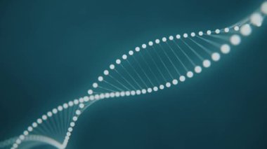 Koyu Mavi Arkaplanda Parlayan Parçacıklarla DNA 'nın soyut Görselleştirilmesi - Genetik, Biyoteknoloji ve Moleküler Bilim Konsepti, 4k döngü animasyonu