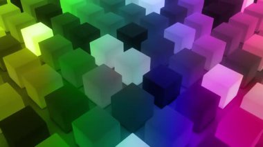 Pürüzsüz Kamera Dolly Hareketi ile Voxel ızgarasında Renk Değiştiren Sıvı Küpleri Gösteren LCD Ekran Macro Animasyonu, 4K Kusursuz Döngü