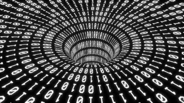 Yörünge Kamerası, Fütürist Siber Arkaplan, Bilimkurgu Gerçekliği Büyük Veri Kavramı 4K Kusursuz Döngüsü olan Dinamik Dijital Girdap 'a uyarlanan Beyaz İkili Kodun 3D Animasyonu
