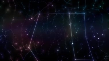 Derin Uzayda Nebula Renkleriyle Soyut 3D Parlayan Takımyıldızları, Geleceğin Starfield Canlandırma Arkaplanı, 4K Kusursuz Döngü
