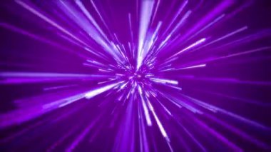 Mor uzay-büküme giren kamera 4K 'da parlayan ışık çizgileri, gelecekteki bilim-kurgu tünelinde yüksek hız yolculuğu, derin uzay animasyonunda neon ışınlarının dinamik patlaması.