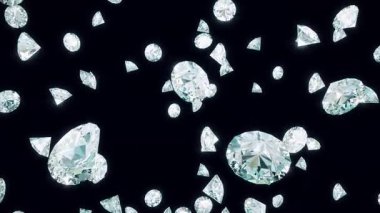 Yavaş Çekimde Dönen Titrek Elmaslar, Siyah Arkaplanda Lüks 3D Animasyon, 4K Kusursuz Döngü