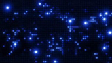 Parlak Mavi Pixel Izgara Arkaplanı, Soyut Dijital Veri Aktarımı ve Karanlık Gelecek Ekranında Bilgisayar Ağı Görselleştirmesi, Geliştirilmiş Teknoloji Matriks Animasyonu, 4K Döngüleme