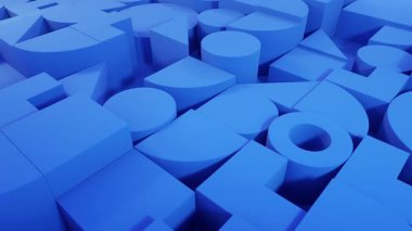 Mavi Geometrik Şekillerin soyut 3D Animasyonu Perspektif Aşısında Rastgele Giden Minimalist Şablon, Arkaplan ve Görsel Tasarım Projeleri İdeal, 4K Kusursuz Döngü