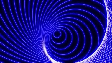 Genişletilen Mavi Neon Konsantrik Çemberler Dinamik Geometrik Örneklere Dönüşüyor, Teknoloji, VJ veya Bilimkurgu Projeleri için Soyut Geleceksel Arkaplan, 4K 