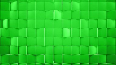 Rasgele Dönen Kare Plaka, Dinamik Işıklandırma ve Görsel Arkaplan ve Efektler için Geometrik Kübik Hareketli Soyut Yeşil Fayans Duvarının 3 boyutlu animasyonu, 4K Döngüleme Arkaplanı