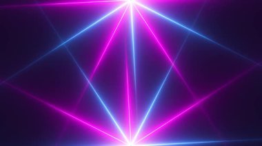 Neon Lazer Gösterisi Işık Işınları Dönüşü, Geleceğin Parlak Pembe ve Mavi Işınlar Animasyonu, Soyut Bilim-Kurgu VJ Arkaplan, Ultraviyole Işık Gösterisi, 4K Kusursuz Döngü