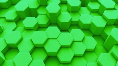 3D Altıgen Yüzey Animasyonu, Titreşen Yeşil Geometrik Sütunlar Geleceğsel Hareket Arkaplanda Yukarı ve Aşağı Gidiyor, Kusursuz Döngüleme 