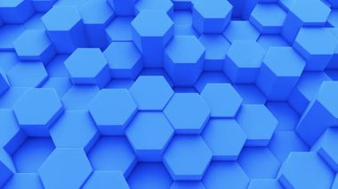 3D Altıgen Yüzey Animasyonu, Titreşen Mavi Geometrik Sütunlar Geleceğsel Hareket Arkaplanda Yukarı ve Aşağı Gidiyor, Kusursuz Döngüleme