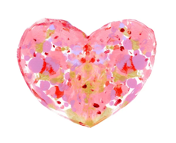 Abstract Pink Heart Shape Isolated White Multicolored Tempera Hand Drawing — 스톡 사진
