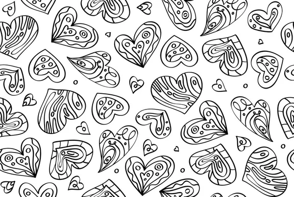 Vector Seamless Hearts Pattern Black Silhouettes Isolated White — Image vectorielle