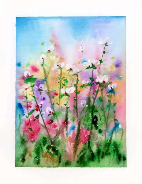 Colorful Flowers Painting Floral Background Watercolor Illustration — Stock Photo, Image