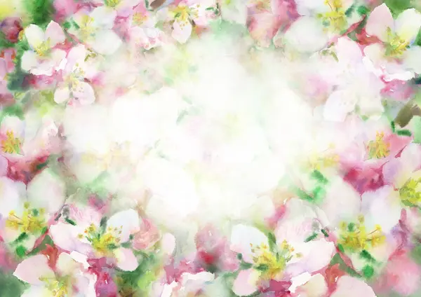枯萎的春树 花朵的背景 水彩画 — 图库照片#