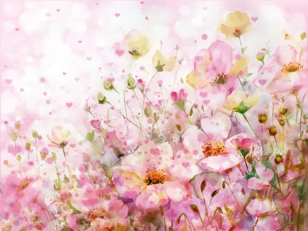 Virágos Rózsaszín Háttér Akvarell Virágok Illusztráció — Stock Fotó