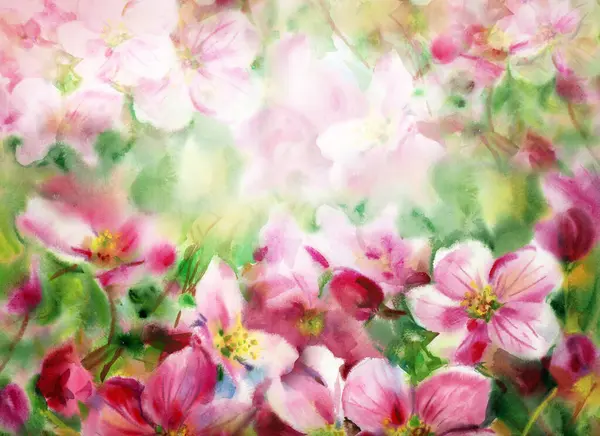Árvore Primavera Florescente Fundo Floral Ilustração Aquarela — Fotografia de Stock