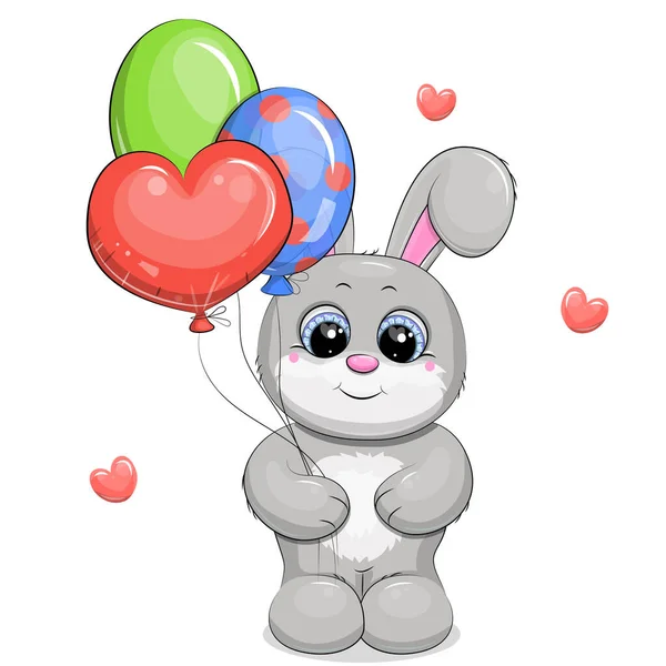 Милий Мультяшний Сірий Кролик Різнокольоровими Кульками Векторна Ілюстрація Тварини Білому — стоковий вектор