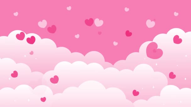 Colorful Hearts Pink Background Clouds Looped Animation — Vídeo de stock