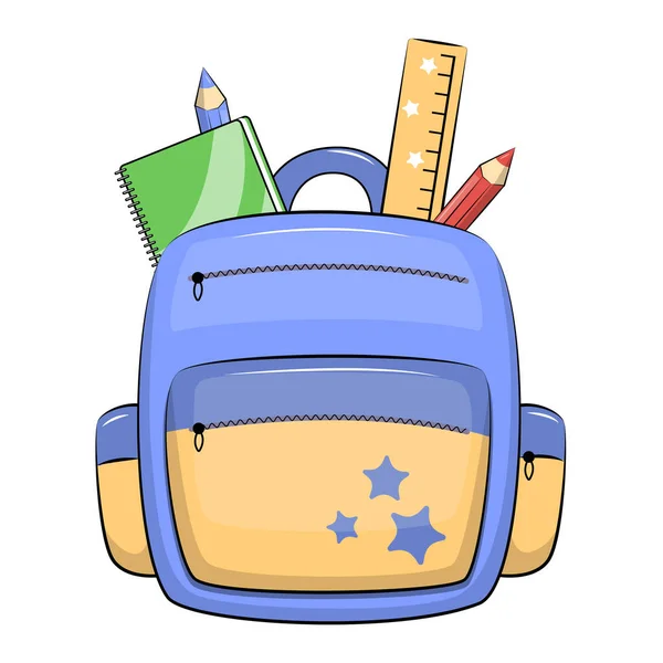 Cute Cartoon School Backpack Pencils Ruler Notepad School Vector Illustration — Stockvector