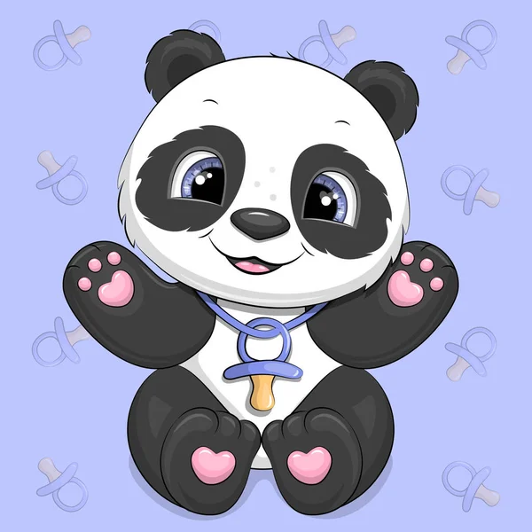 Carino Cartone Animato Baby Panda Con Ciuccio Illustrazione Vettoriale Animali — Vettoriale Stock