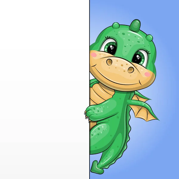 Banner Con Lindo Dragón Verde Dibujos Animados Animal Sobre Fondo — Vector de stock