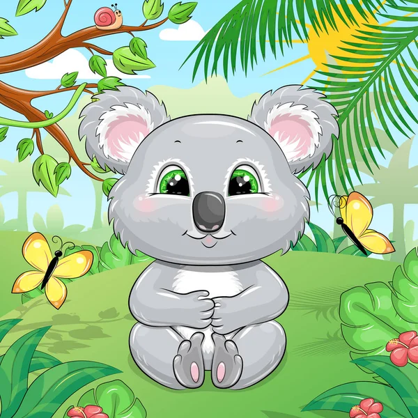 Lindo Koala Dibujos Animados Naturaleza Ilustración Vectorial Animal Bosque Tropical — Archivo Imágenes Vectoriales