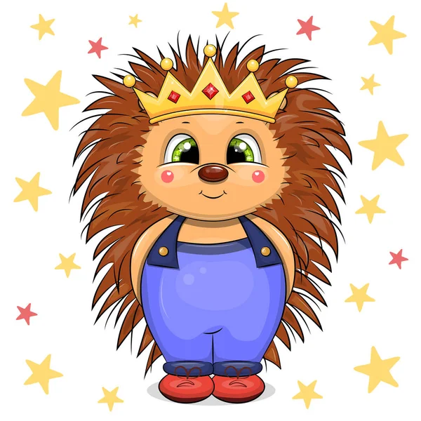 Bonito Desenho Animado Hedgehog Rei Com Coroa Ouro Ilustração Vetorial —  Vetores de Stock