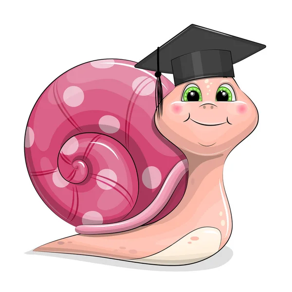 졸업식 모자를 분홍색 조개가 귀여운 달팽이 배경에 — 스톡 벡터