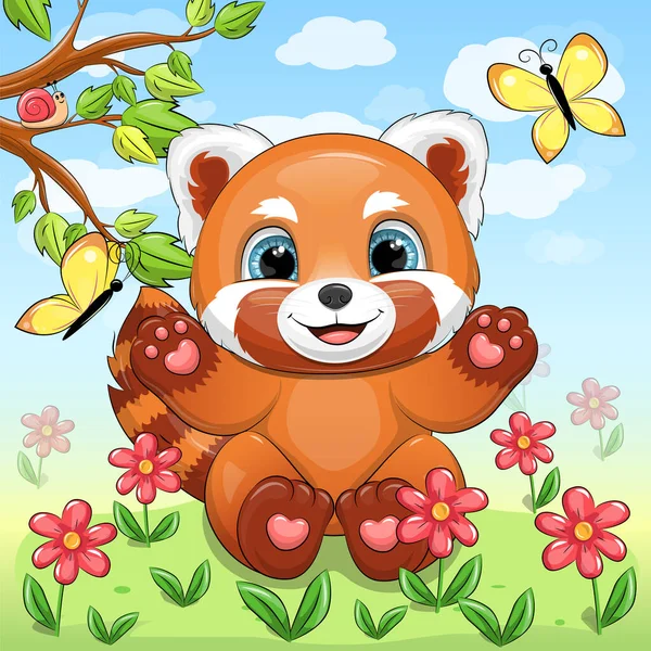 Desenhos Animados Bonito Panda Vermelho Natureza Ilustração Vetorial Animal Com — Vetor de Stock