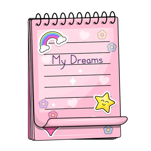 Kartun Lucu Kertas Pink Notepad Dengan Stiker Ilustrasi Vektor Pada - Stok Vektor