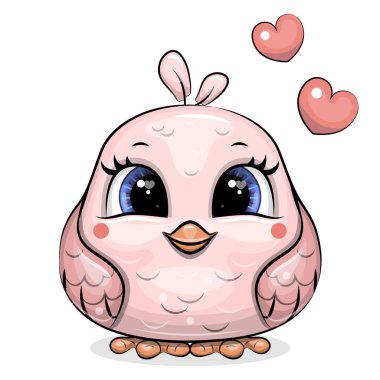 Şirin pembe çizgi film yavru kuşu. Beyaz arkaplandaki hayvanın vektör çizimi.