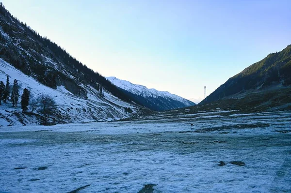 HDR Image of Snow filled series of mountains at sonmarg\'s mini zero point