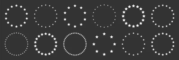 Estrellas Blancas Varios Tamaños Dispuestas Círculo Marco Redondo Borde Esquema — Vector de stock