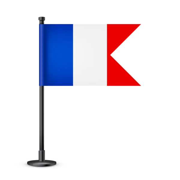 Realistyczna Francuska Flaga Stołowa Czarnym Stalowym Słupie Pamiątka Francji Flaga — Wektor stockowy