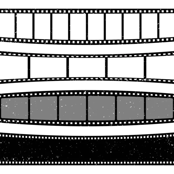 Collezione Strisce Pellicole Curve Retrò Una Vecchia Striscia Cinema Grunge — Vettoriale Stock
