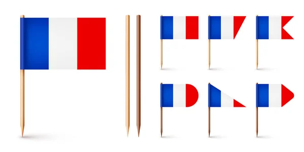 Реалистичные Французские Флаги Зубочистками Сувенир Франции Деревянные Зубочистки Бумажным Флагом — стоковый вектор