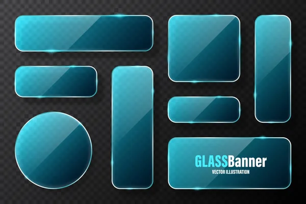 Realistische Glazen Frames Collectie Blauwe Transparante Glazen Spandoeken Met Flares — Stockvector